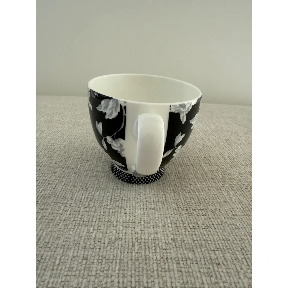 Portobello By Inspire Tea Coffee‎ Cup Black White Floral Polka Dots Bone China